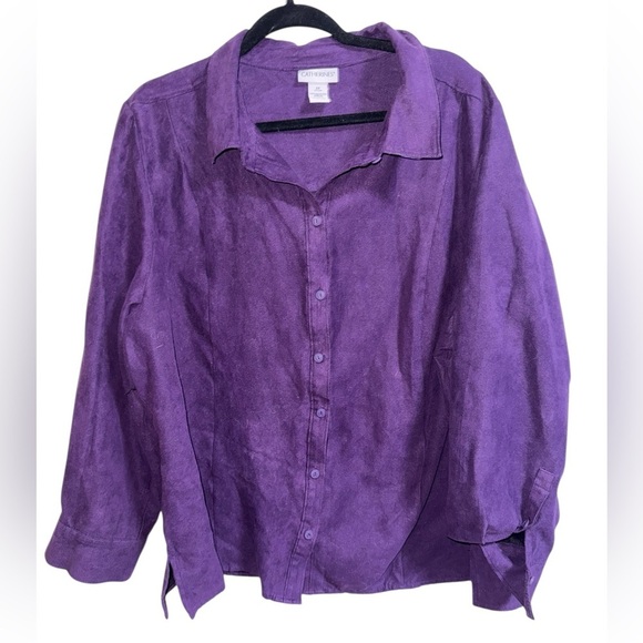 Catherines Tops - Catherines 2X Faux Suede Button Front Shirt Purple Long Sleeve Plus Size